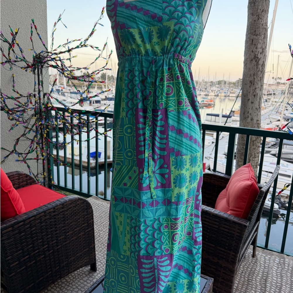 Hawaiian Maxi Dress Teal & Purple Patterned Kai Loa